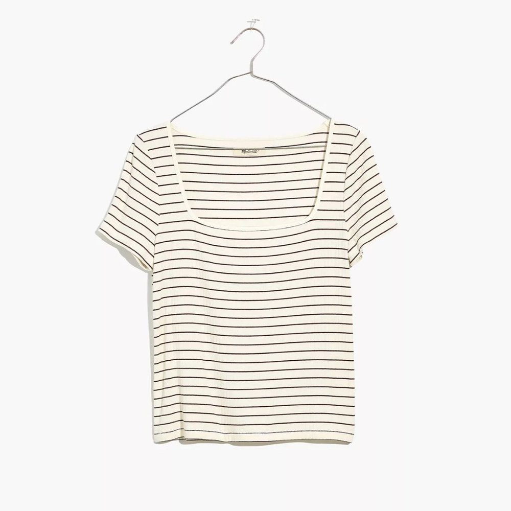 Madewell Ribbed Square-Neck Crop Top Shirt Striped NG594 S